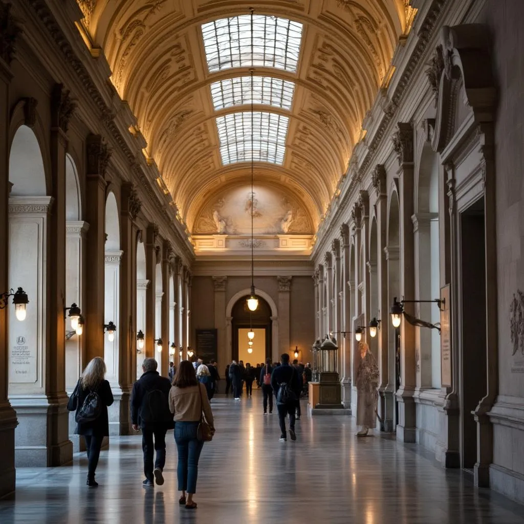 Visitante en museo a primera hora de la mañana